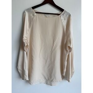 Witchery 100% Silk Blouse Cream Champagne Long Sleeve XL coquette quiet luxury